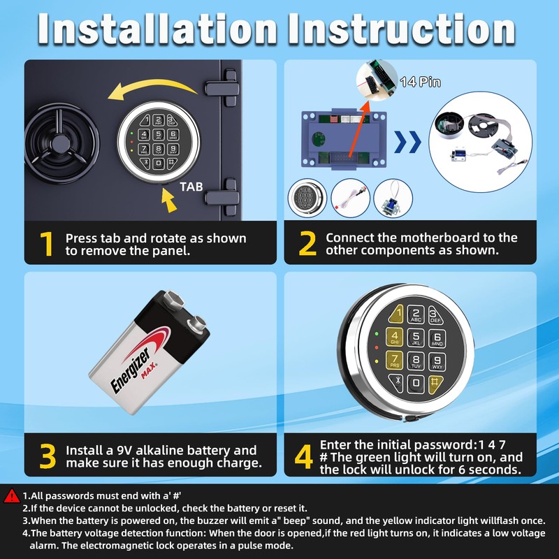 Gun Safe Replacement Lock Chrome Digital Keypad Electronic Lock, Solenoid