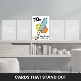 70th Birthday Card - Happy Bday no, YOU grow up! Rude Birthday Card for Men, Women, Friends and Family - Cheeky Balloons for 70 Year Old Husband Wife Mum Dad
