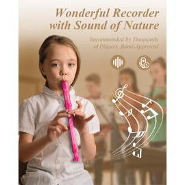 Eastar Soprano Recorder Instrument for Kids Students Beginners, German fingering C Key with Cleaning Kit, Storage Bag, Fingering Chart, ERS-1GP, Pink, School-Approved