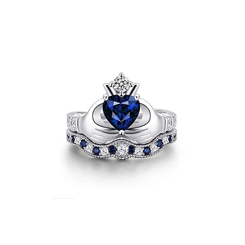 Finemall Women Fashion Jewelry 925 Sterling Silver Blue Sapphire Claddagh