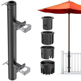 Dolibest Heavy Duty Patio Umbrella Holder, Steel Deck Clamp Holder up to 2'' Umbrella Pole, Deck Mount Umbrella Holder, Space Saving Design, Attaches to Railing Max Width 2 inch, Easy Installation