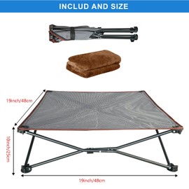 unp Camping Dog Bed - Small Collapsible Dog Cot 19 x 19 x 10-inch - Outside Dog Bed Off Ground with Textilene Mesh & Washable Plush Cover & Carrying Bag for Pet Travel (Brown, S)