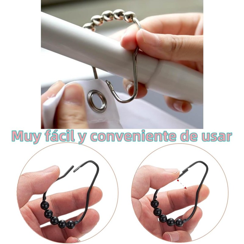 Ganchos de Cortinas para Baño de Doble Gancho Deslizable,3.6cm×7.5cm ，30pcs
