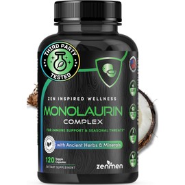 Zenmen Monolaurin Capsules Supplements - Long Haul, Tick Bite Immune Support - Potent Complex with Lauric Acid, Astragalus, Cats Claw, Beta Glucan, Olive Leaf