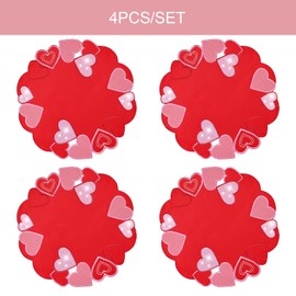 Juego de 4 manteles individuales redondos de San Valentín, diseño de corazón, color rosa, para decoración de mesa de San Valentín, para bodas, fiestas, aniversarios