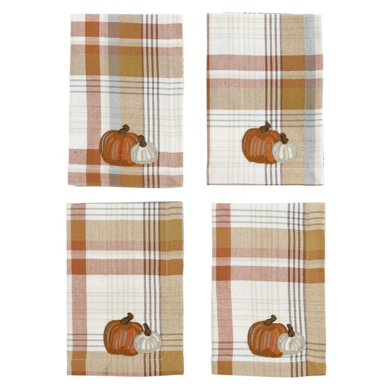 Mud Pie Thanksgiving Plaid Pumpkin Dinner Napkin 4 piece Set