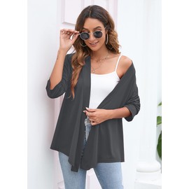 Heymoments Women's Cardigan Lightweight Draped Open Front 3/4 Sleeve Casual Flowy Cardigan Deep Grey Small