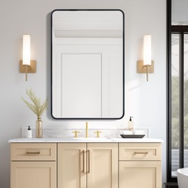 USHOWER Black Bathroom Mirror for Over Sink 24 x 36 Inch, Metal Frame Rectangle Vanity Mirror, Modern Farmhouse, Wall Mounted