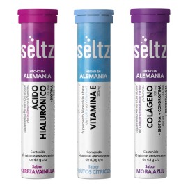 Mix Suplementos Colágeno+ A. Hialurónico+ Vitamina E 3 Tubos Tabletas efervescentes Seltz
