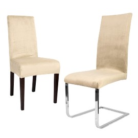 BEAUTEX Set of 2 Lea Chair Covers, Elastic Plain Stretch Covers Made of Velvet Microfibre, Choice of Colours (Cream)
