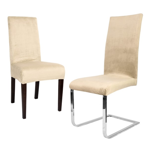 BEAUTEX Set of 2 Lea Chair Covers, Elastic Plain Stretch Covers Made of Velvet Microfibre, Choice of Colours (Cream)