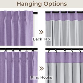 CAPALOCA Pinch Pleated Blackout Curtains 96 Inches Long, Linen Blend, 100% Blackout Drapes with 20 Hooks, Ideal for Bedroom and Living Room, 40" W x 96" L (Pack of 2), Lavender Purple
