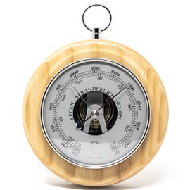 Fischer 1366RS-32 Barometer - 140 mm Pressure Gauge with Real Ash Wood Housing Stained Brass - Made in Germany