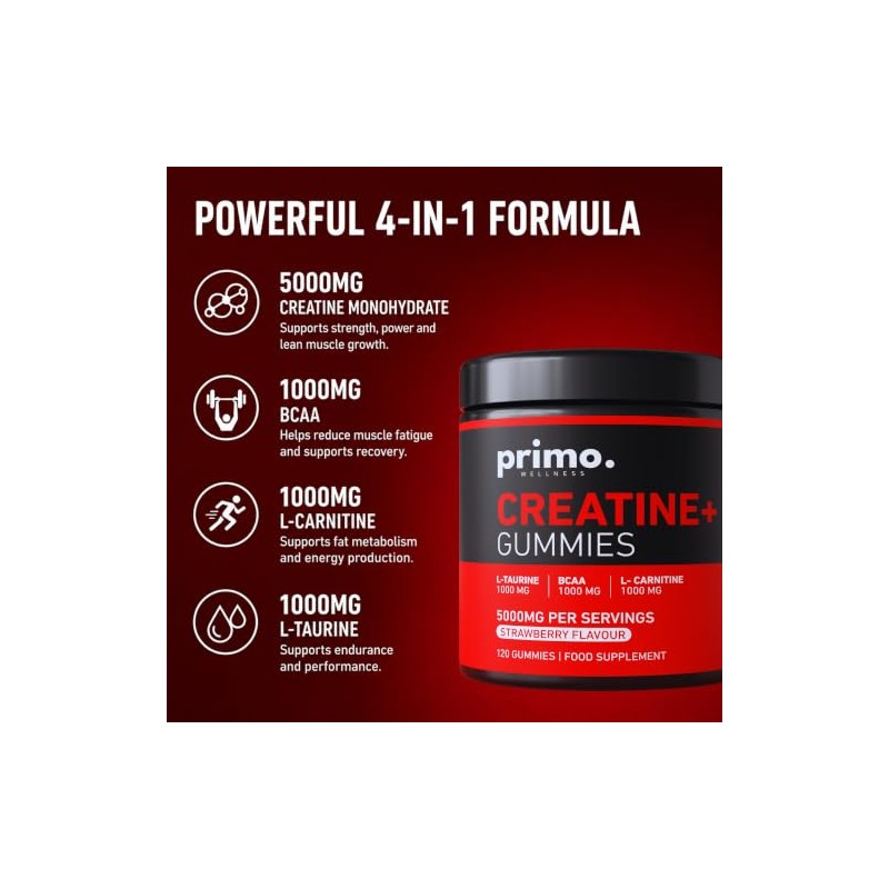 Creatine+ Gummies – Strawberry – 120 Count | 5000mg Creatine