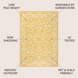 JONATHAN Y Vintage Filigree Indoor Outdoor Area Rug 5X8 Yellow/Cream, Charleston Textured Weave for Backyard, Patio, Porch, Easy-Cleaning, High Traffic, Pet-Friendly, Non-Shedding (SMB106L-5)