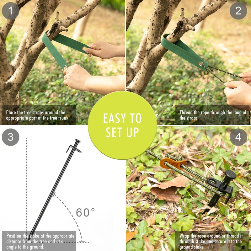 Heavy Duty Tree Stake Kits, 15.75 Inch Steel Tree Stakes