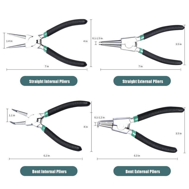 7" inch Circlip Pliers Set 4pcs Heavy Duty Internal/External Snap