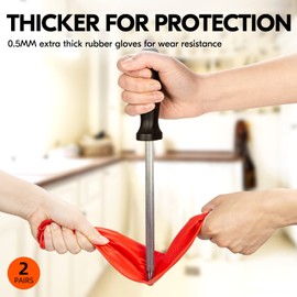 Vgo... 2-Pairs Dishwashing Gloves, Reusable Household Gloves, Kitchen Gloves, Long Sleeve, Thick Latex, Cleaning, Washing, Working, Painting, Gardening, Pet Care (Size M,Red, RB2143)