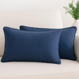 Navy Blue Lumbar Pillow Covers 20x12 with Piping Edge Indoor Outdoor Reversible Welted Border Cushion Covers Rolled Edge Trim Pillowcases for Living Room Bedroom Sofa Couch Chairs Patio