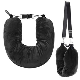 Girihe 1 PCS Airplane Pillow, Neck Pillow Travel with Adjustable Straps Small Travel Fillable Neck Pilloww, Travell Neckk Pilloww for Clothes & Essentials (Black)