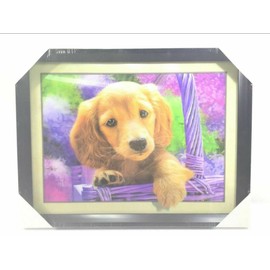 Golden Retriever Puppy Dog With Flowers 3 Dimension 3D Lenticular Picture w/Plastic Frame Wall Decoration 16-3/4" X 12-3/4" X 3/4" - New & Sealed