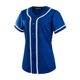 EALER BJW80 Womens Button Down Baseball Jersey, Blank Softball Team Uniform, Hip Hop Hipster Plain Tshirts Short Sleeve Active Tee Shirts Blue