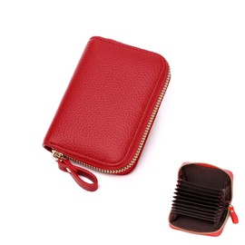 ZMREN Women's Credit Card Holder Small Leather Blocker Wallet ID Cards Credit Card Holder RFID Protection Card Holder Case Cash Coin Compartment Purse Wallet with Zip, red, Modern