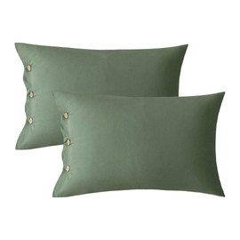 JELLYMONI Pillowcases King Set of 2 Cotton Button Pillow Covers 20×40in Green Bed Pillow Cases 100% Washed Cotton Soft Breathable (Pillows are not Included)
