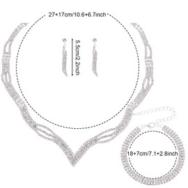 Jmkcoz Women Jewelry Set Silver Necklace Earrings Bracelet Rhinestone Crystal Bridal Wedding Jewelry Sets for Brides Bridesmaid Wedding Party (Style 7)
