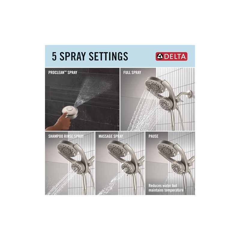 Delta 5-Setting HydroRain 2-in-1 Dual Shower Head with ProClean Spray,
