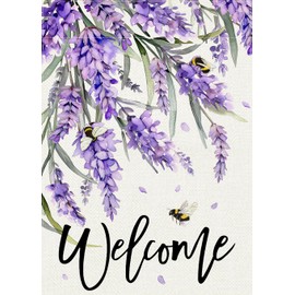 Covido Hello Spring Pansy Flowers Decorative Garden Flag, Floral Eucalyptus Leaves Yard Outside Decorations, Seasonal Burlap Outdoor Small Home Decor Double Sided 12 x 18