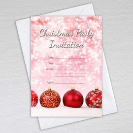 Pack of Christmas Party Invitations with Envelopes: Bauble Christmas Party Invites (Pack of 10 with Envelopes)