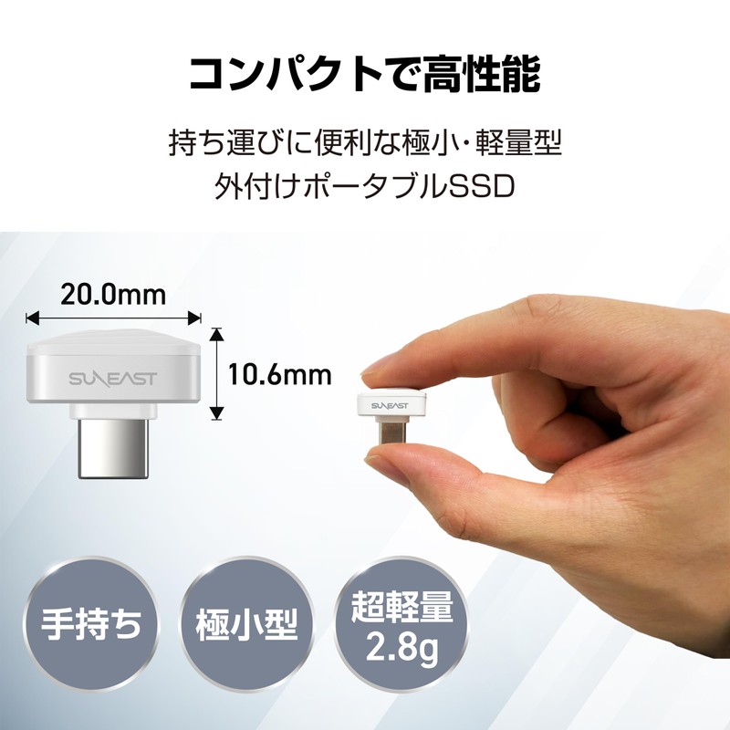 SUNEAST SE-PS512G2LNN1WF External SSD, USB-C Connection, Portable SSD Nano (Compatible