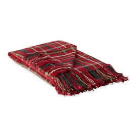 DII Christmas Plaid Décor Collection Recycled Cotton Throw Size Holiday Blankets, 50x60, Tartan Holly Red