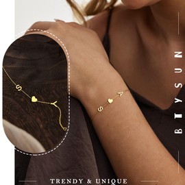 Gold Initial Bracelets for Women - Initial Bracelet Teen Gifts Trendy Stuff Stocking Stuffers for Teens Mom Christmas Gifts for Grandma Wife Best Friend Birthday Gift for Women with 2 Initials Back to