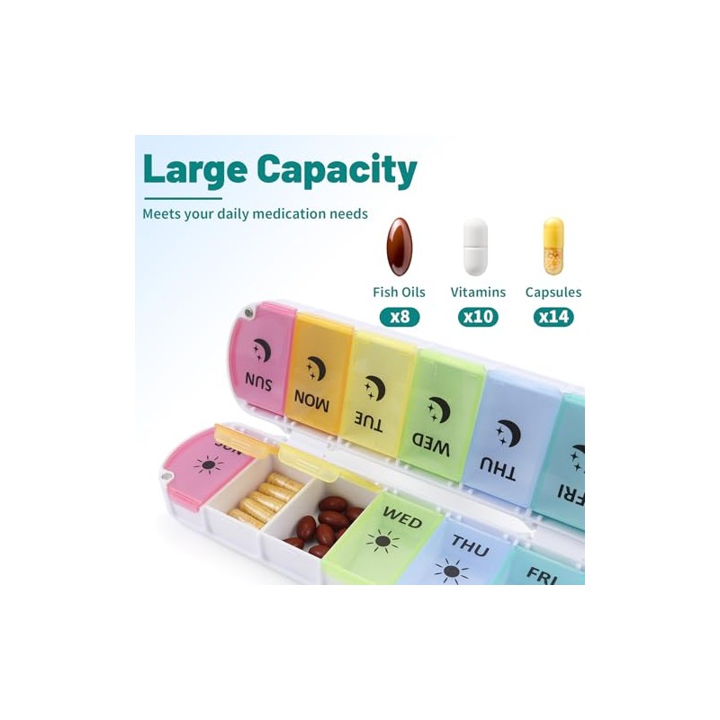 Foldable 7-Day AM/PM Pill Organiser, Magnetic, Travel