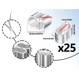 Lhbwhiz Pack of 25 crimping loops, aluminium rope clamps, press clamps, pre-shaped press sleeves, choke clamps, double sleeves, crimp sleeves, rope connectors, for rubber rope, expander rope, wire