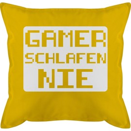 Shirtracer Cushion 50 x 50 cm - Statement with Sayings - Gamer schlafen nie - 50 x 50 cm - Yellow - Gaming Cushion Cover Sayings Game Cover and Filling Sayings Cushion Cover Funny Filling