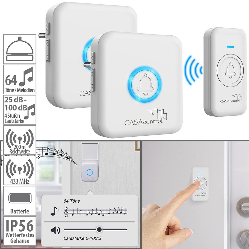 CASAcontrol Wireless Bell Light Signal: Wireless Bell Button & 2