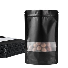 100 Pcs Resealable Bags, Smell Proof Bags with Ziplock and clear Window, Stand-up Foil Pouch Bags Assorted Sizes (Black, 3.5" x 5.1")