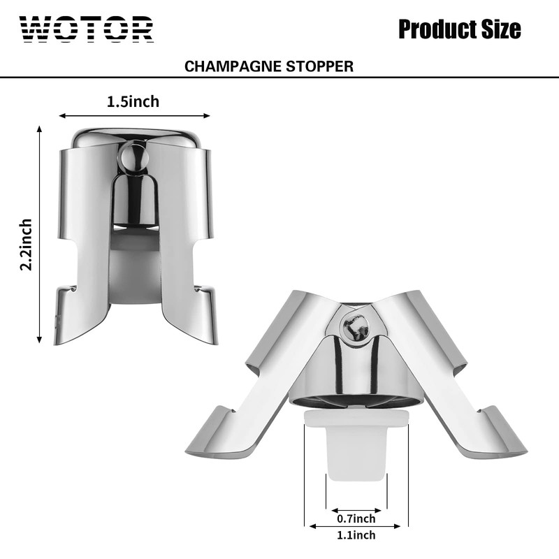 WOTOR Champagne Stoppers Stainless Steel, Prosecco Bottle Stopper with Food