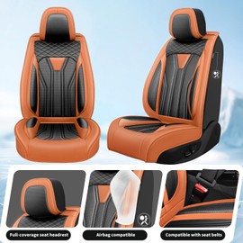 Conjie Fit Rogue Car Seat Covers Premium Leather for Nissan Rogue 2014-2024 2025. Waterproof， Breathable, Scratch-Resistant & All-Weather Seat Cushion Protector （Front Seat,Orange&Black