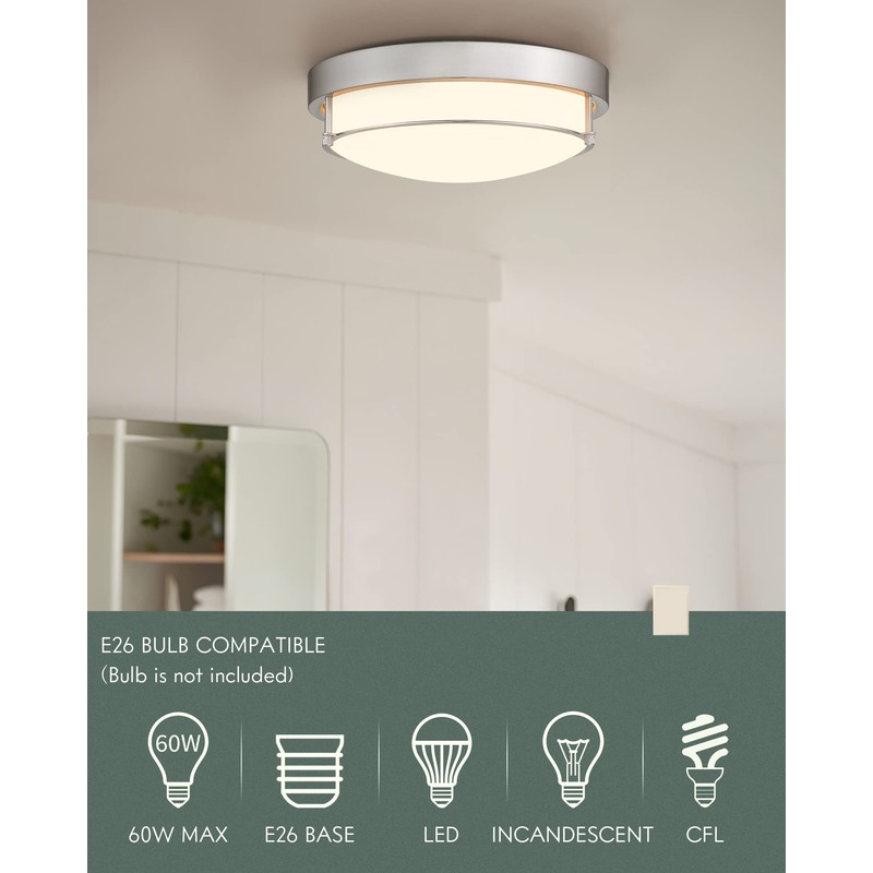 Cargifak Close to Ceiling Light Fixtures, Bushed Nickel Farmhouse Ceiling