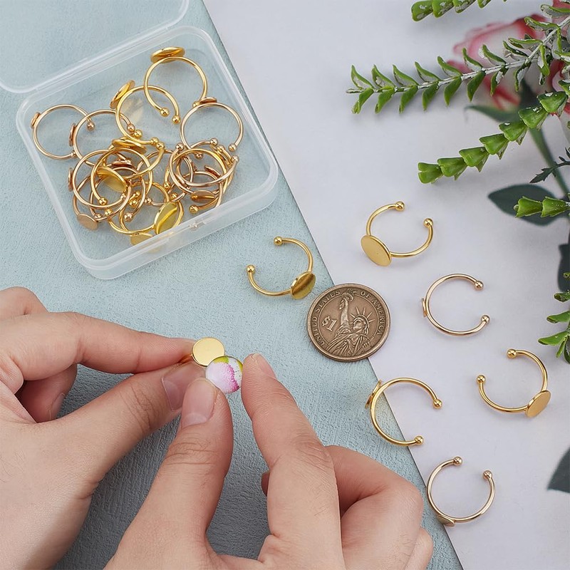 PH PandaHall 18K Gold Plated Blank Rings 24pcs 4 Sizes