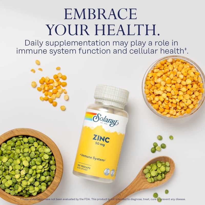 Solaray Zinc 50mg Immune Support Capsules, 100 Count, Vegan, Pumpkin