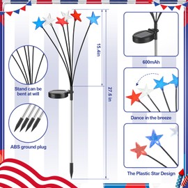 Aurelema 4 Pack 4th of July Solar Lights Outdoor Patriotic Garden Decorations Blue Red White Solar Lights Waterproof Lawn Decorations for Independent Day Pathway Yard Garden Landscape Outside Decor
