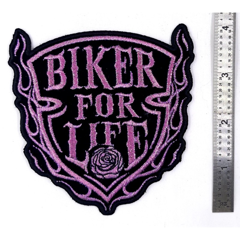 Lady Biker - Pink Biker For Life Iron On Embroidered