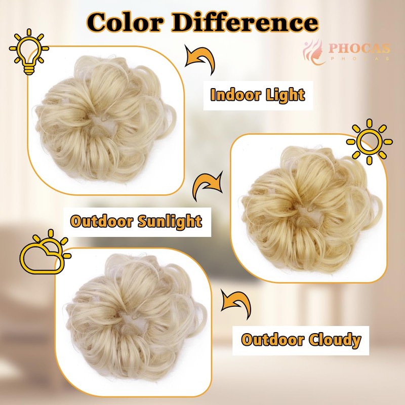 PHOCAS 2PCS Messy Hair Bun Hair Piece Natural Curly Space