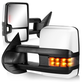 SIZIOM Towing Mirrors for 2007-2014 Chevy Silverado Avalanche Suburban Tahoe/GMC Sierra Yukon Side Mirror with Power Heated Turn Signal Light Backup Lamp Tow Mirrors Pair Set(Painted White)