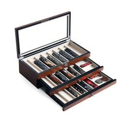 Bonaking Three-Tier Knife Display Case Box with Glass Window and Walnut Finish - Stores 22-26 Pocket Knives - Perfect for Men's Gift